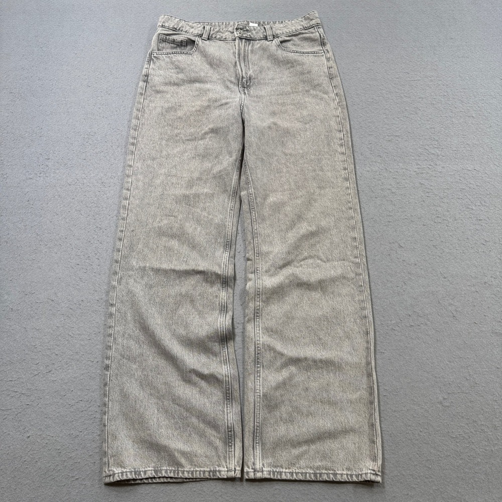 H&M Divided Wide‎ Leg Jeans Women's 10 Gray Acid Wash High Rise Baggy Fit Grunge